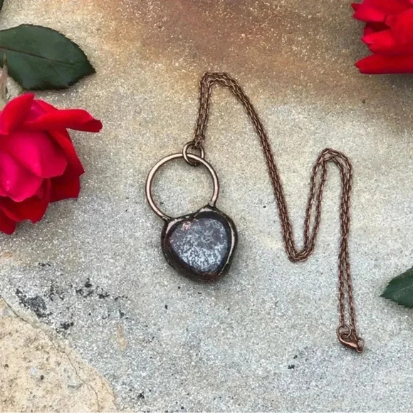 Hand Crafted Jewelry - Gorgeous Handmade Heart Shape Coppernite and Antiqued Copper Rustic Necklace